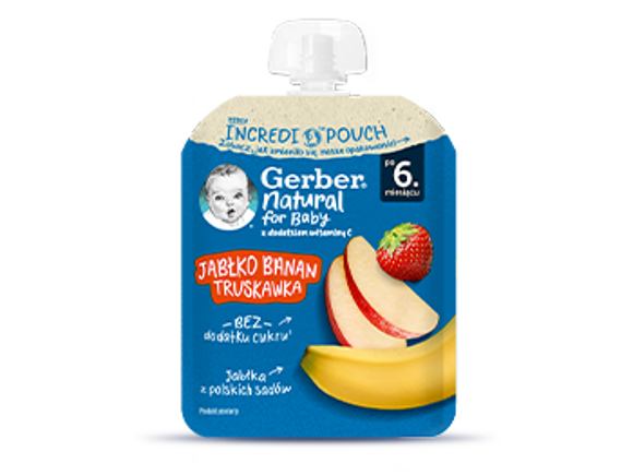 Nowa tubka Gerber Incredipouch Jabłko banan truskawka