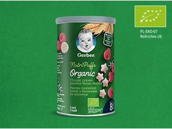 Gerber Organic Nutri Puffs Chrupki ryżowo-pszenne Banan Malina teaser