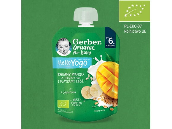 Gerber Organic Banany Mango z jogurtem i Płatkami zbóż