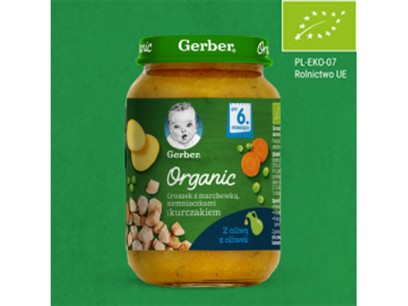 Gerber Organic Groszek z marchewką ziemniaczkami i kurczakiem