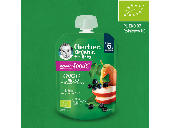 Gerber Organic Gruszka Jabłko Czarna porzeczka