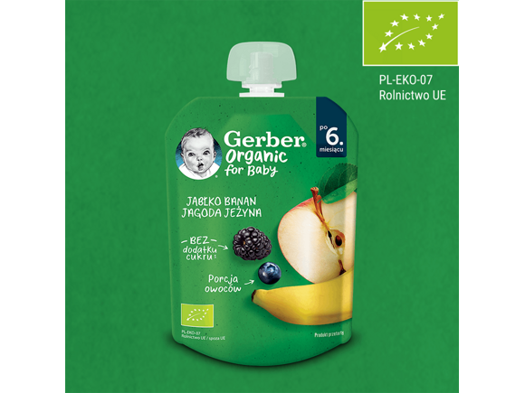 Gerber Organic deserek w tubce jabłko banan jagoda jeżyna