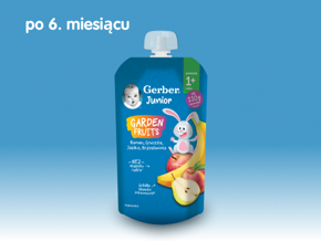 Gerber Junior GARDEN FRUITS banan, gruszka, jabłko, brzoskwinia
