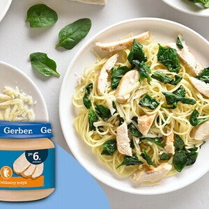 Makaron z drobiem i szpinakiem - po 10. miesiącu