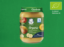 Gerber Organic Banany z jabłkiem, gruszką i brzoskwiniami