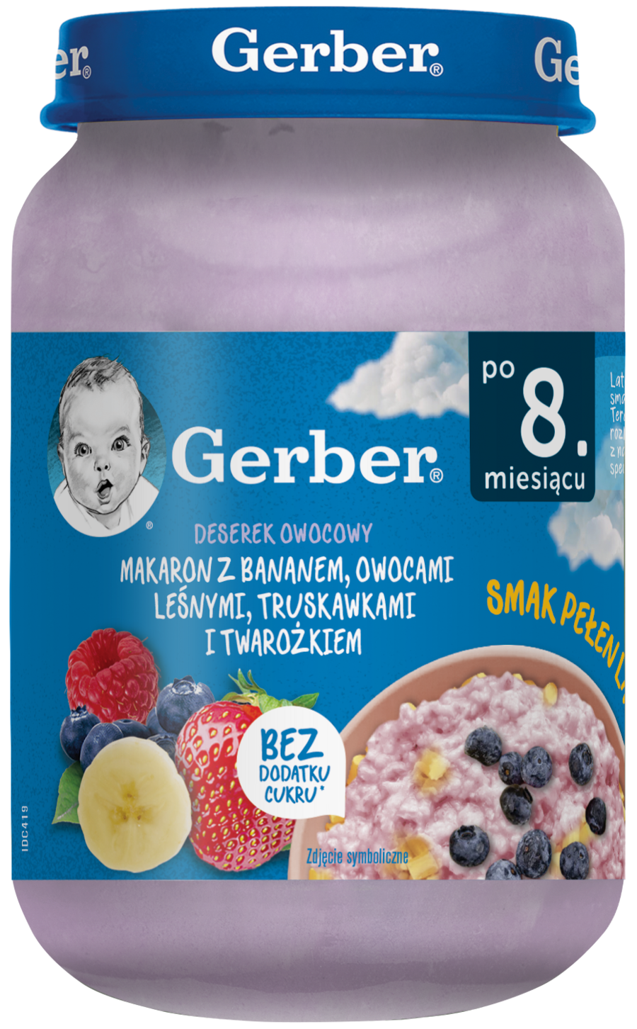 Makaron z bananem, owocami leśnymi, truskawkami i twarożkiem