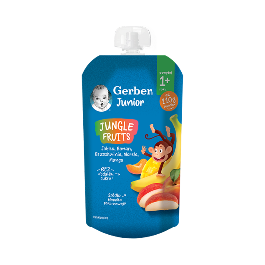 Gerber Junior JUNGLE FRUITS jabłko, banan, brzoskwinia, morela, mango