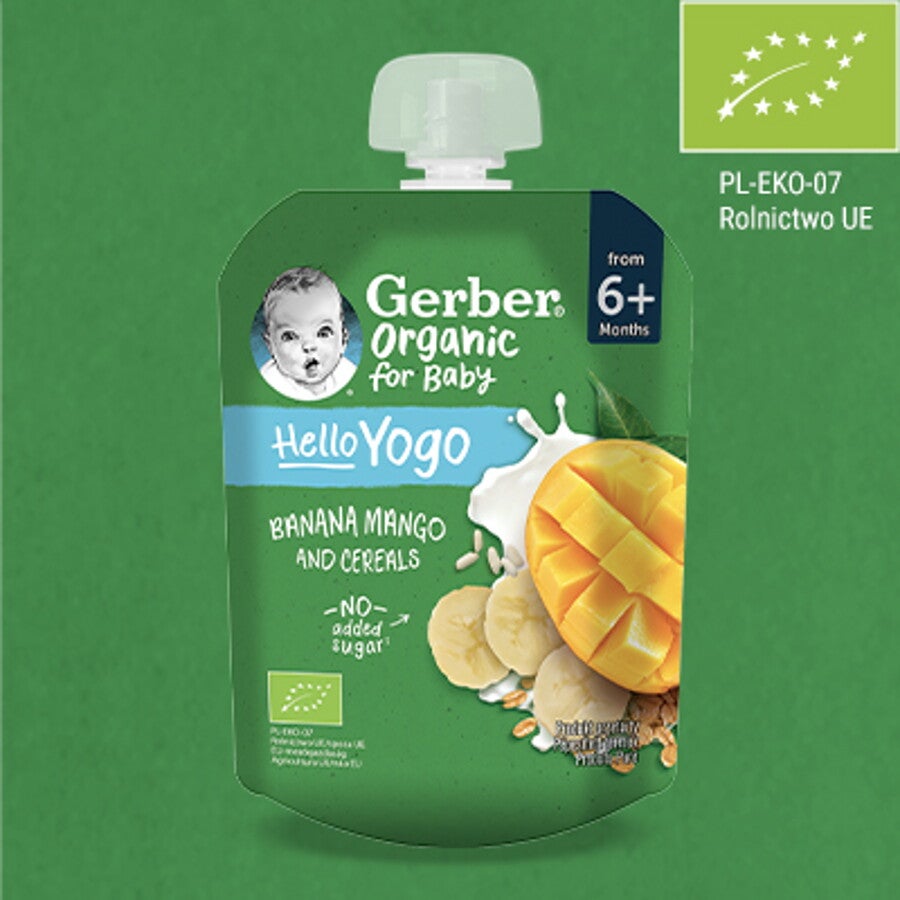 Gerber Organic Banany mango z jogurtem i płatkami zbóż