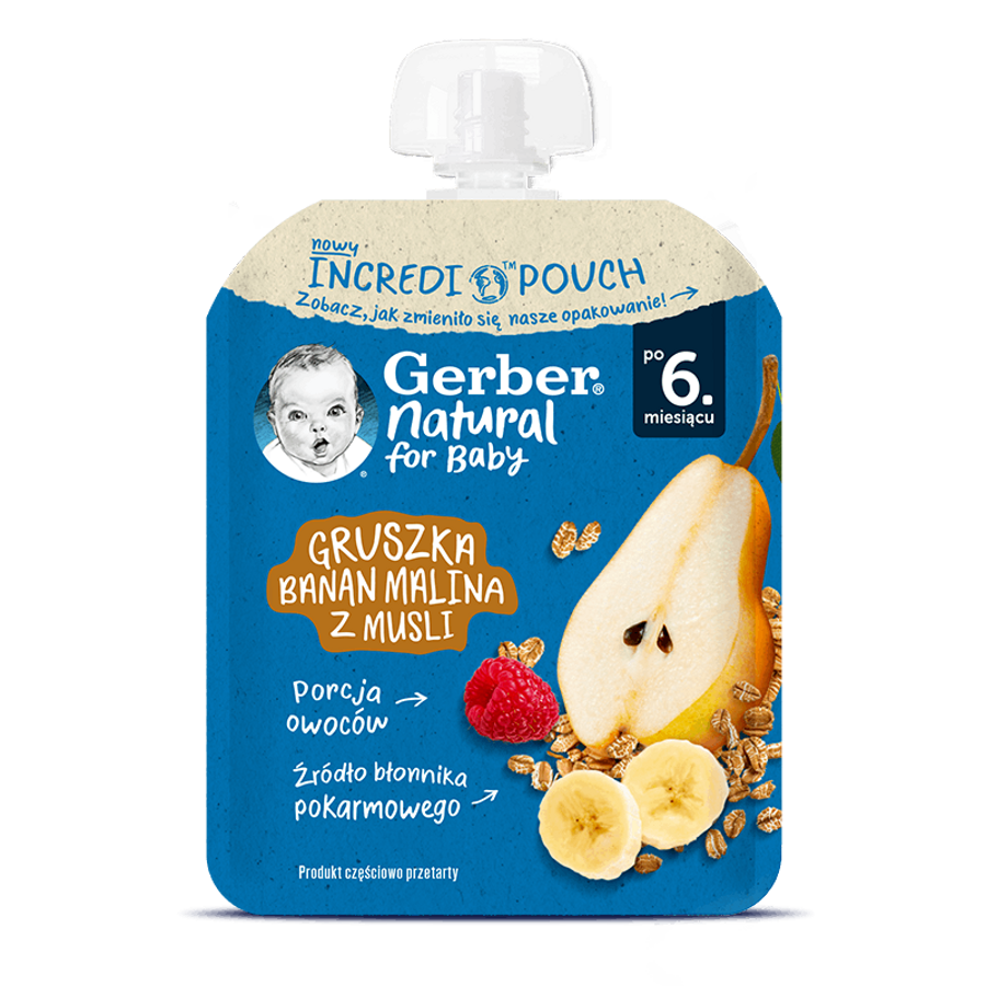 Nowa tubka Gerber Incredipouch Gruszka banan malina musli