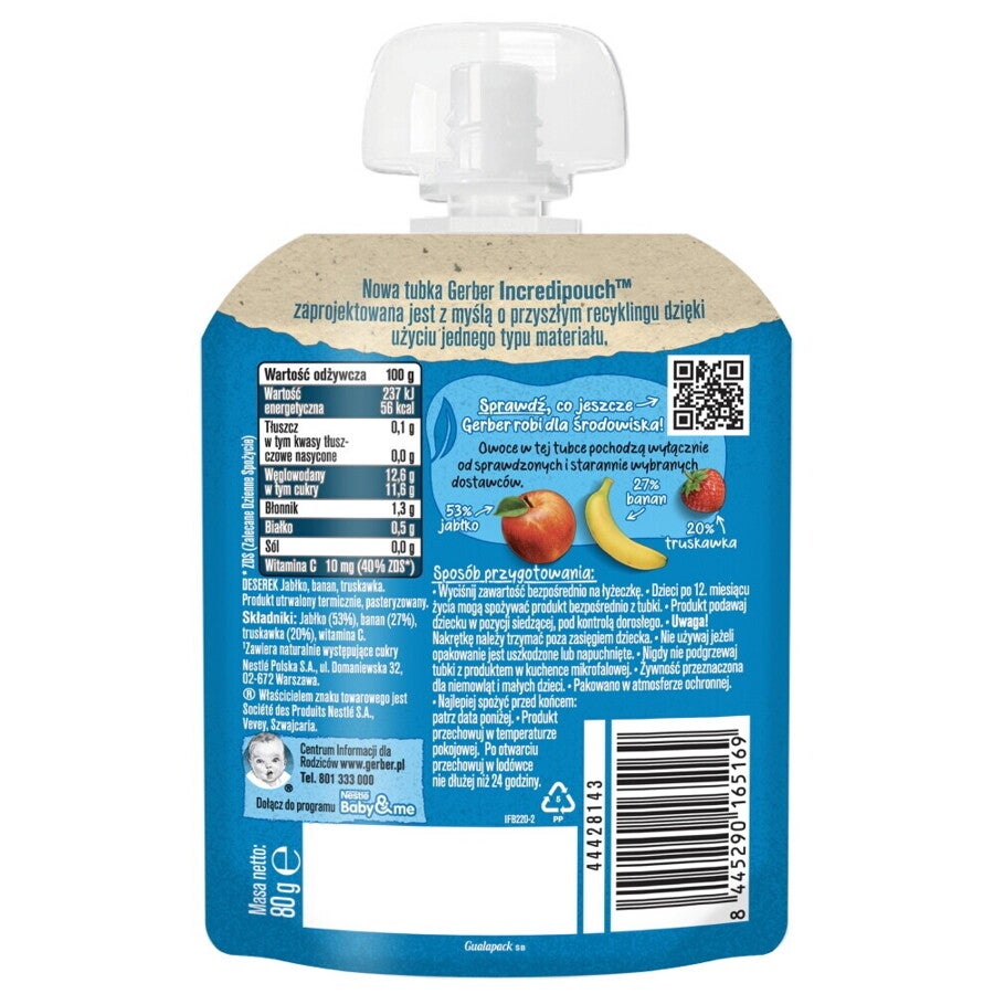 Nowa tubka Gerber Incredipouch Jabłko banan truskawka