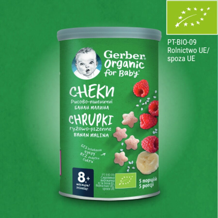 Gerber Organic Nutri Puffs Chrupki ryżowo-pszenne Banan Malina