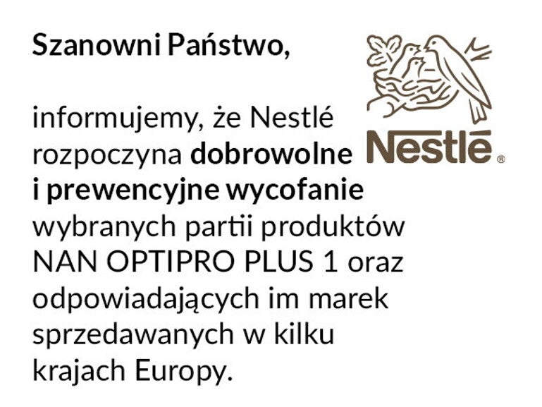 Dobrowolne wycofanie wybranych partii produktów NAN OPTIPRO PLUS 1