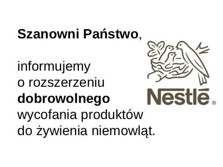 Informacja o rozszerzeniu dobrowolnego wycofania produktów do żywienia niemowląt.