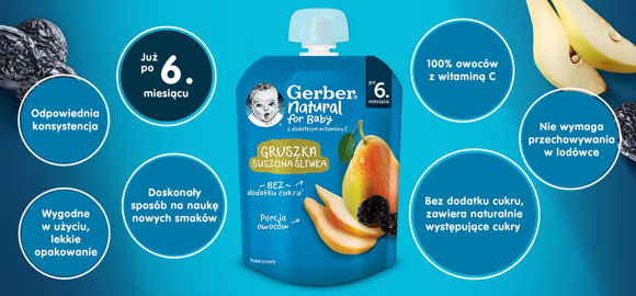 Gerber Deserek gruszka suszona śliwka benefity Gerber Deserek gruszka suszona śliwka benefity