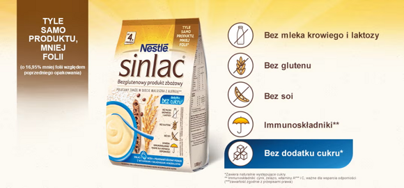 Nestle Sinlac bez cukru - benefity Nestle Sinlac bez cukru - benefity