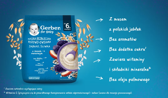 Kaszka bezmleczna ryżowo-owsiana Jabłko, Śliwka - benefity produktu Kaszka bezmleczna ryżowo-owsiana Jabłko, Śliwka - benefity produktu
