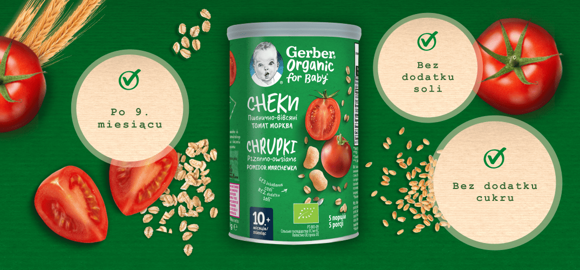 Gerber Organic Nutri Puffs Chrupki pszenno-owsiane Pomidor Marchewka Gerber Organic Nutri Puffs Chrupki pszenno-owsiane Pomidor Marchewka
