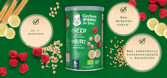 Gerber Organic Nutri Puffs Chrupki Pszenne Banan Malina Gerber Organic Nutri Puffs Chrupki Pszenne Banan Malina
