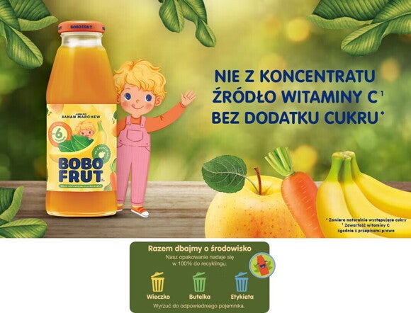 Nektar owocowo-warzywny jabłko, banan, marchewka - benefity Nektar owocowo-warzywny jabłko, banan, marchewka - benefity