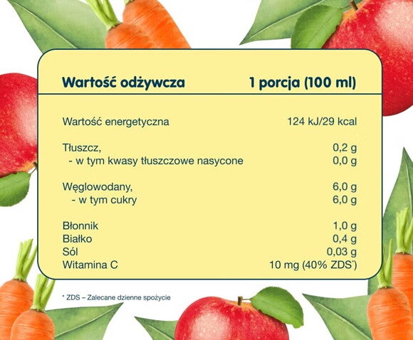 BOBO FRUT nektar owocowo-warzywny jabłko-marchewka - tabela wartości
