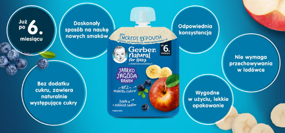 Gerber deserek w tubce jabłko jagoda banan benefity produktu Gerber deserek w tubce jabłko jagoda banan benefity produktu