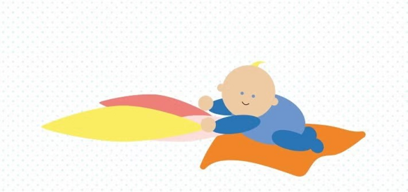 Cartoonish baby playing in pillows and blanket Cartoonish baby playing in pillows and blanket