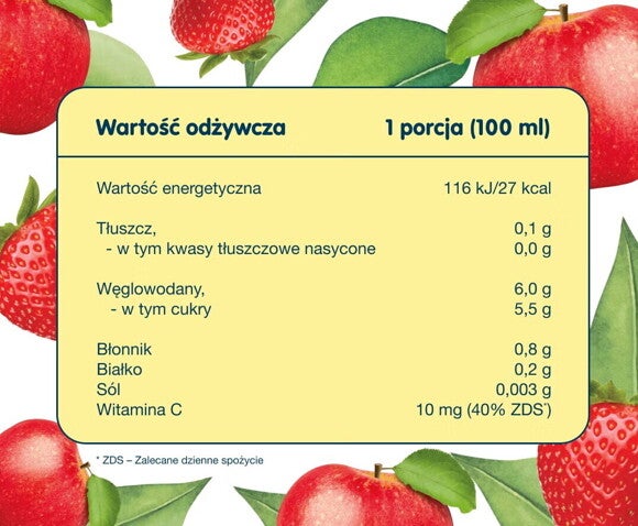 Nektar owocowy jabłko-truskawka - tabela wartości