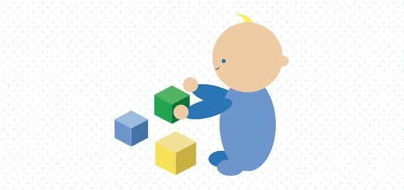 Cartoonish baby playing with cubes Cartoonish baby playing with cubes