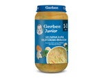 Słoiczek Gerber Junior zupka kalafiorowo-brokułowa dla dzieci 1-3 lat, przód etykiety.